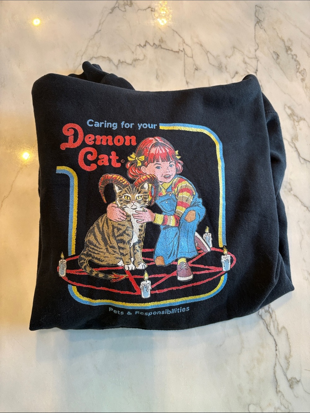 Black Demon Cat Graphic Sweatshirt - Unbranded